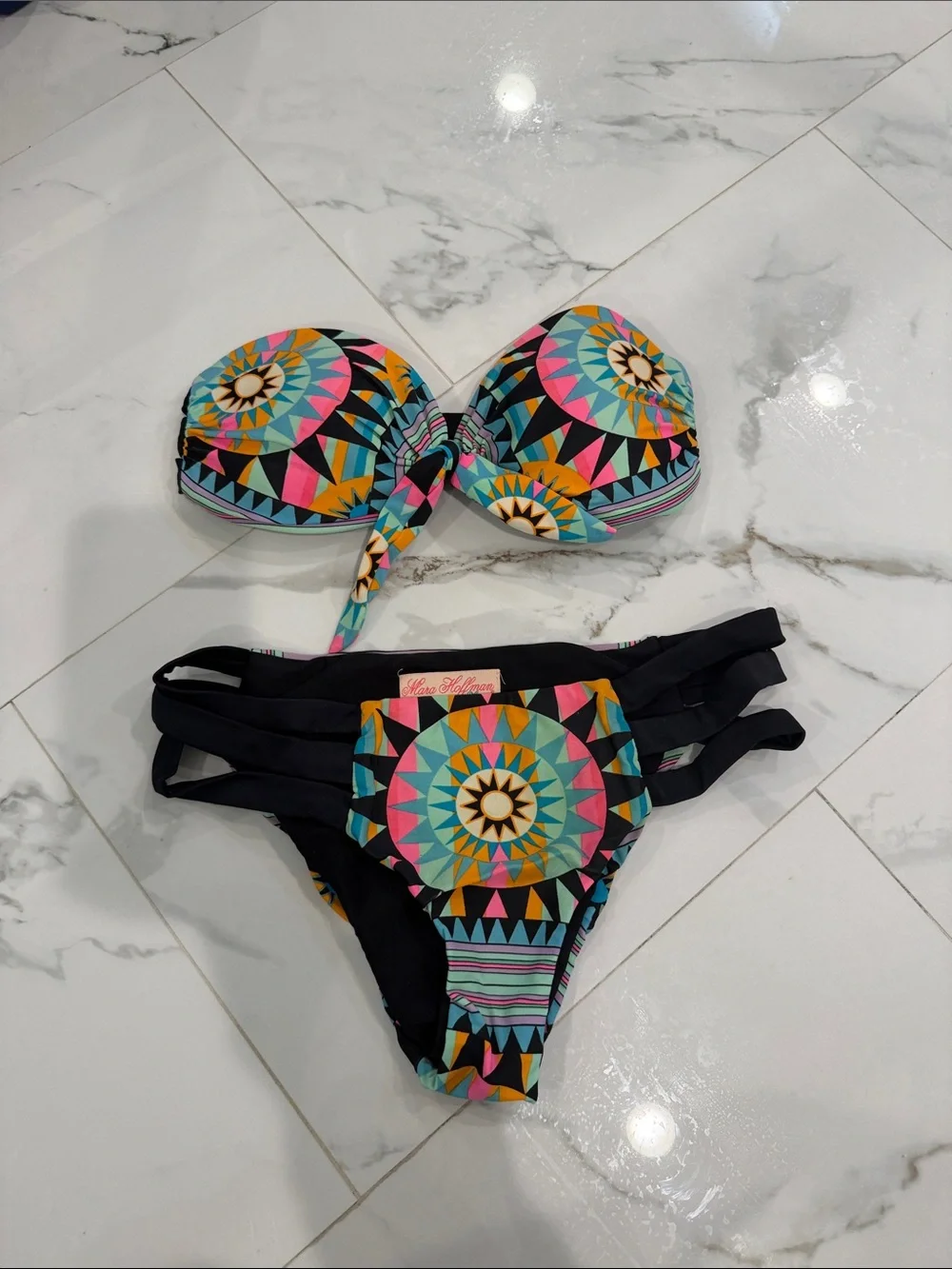 Mara hoffman bikini set Geometric Strap Turquoise, Pink Black- GREAT DEAL!